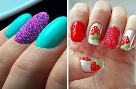 Diseños de uñas multicolores, manicura con rayas, manchas, frotamientos. Una fotografía