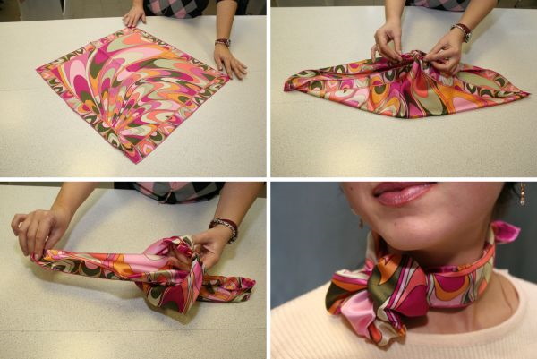 Wie schön ist es, einen Schal um den Hals zu binden. Möglichkeiten, kleine, große, quadratische, dreieckige zu tragen