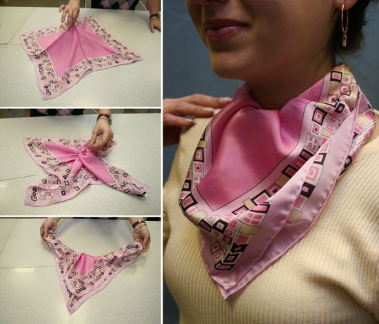 Wie schön ist es, einen Schal um den Hals zu binden. Möglichkeiten, kleine, große, quadratische, dreieckige zu tragen
