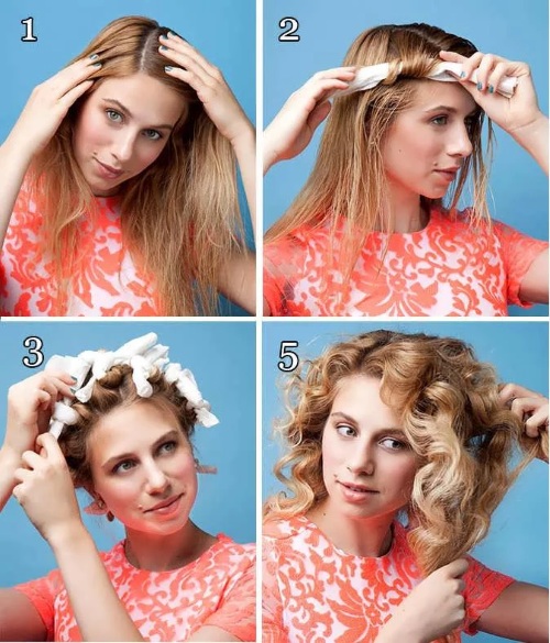 Kuinka tehdä kiharat keskipitkille hiuksille ilman kiharrinta ja kiharruksia, silitys 5 minuutissa. Valokuva