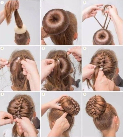 Peinados de graduación para cabello medio grado 9-11. Foto como hacer con flequillo y sin
