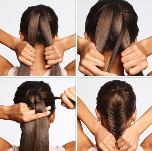 Una treccia voluminosa per capelli lunghi per ragazze. Foto, tessitura passo passo con elastici, di lato