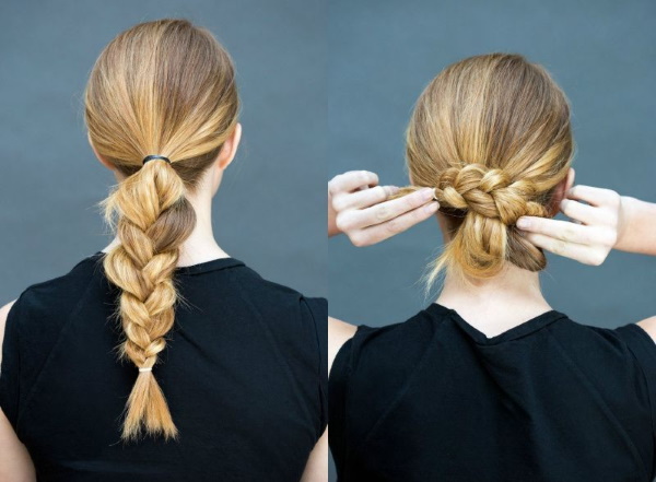 Jalinan tebal untuk rambut panjang untuk kanak-kanak perempuan. Foto, tenunan langkah demi langkah dengan tali elastik, di sisi