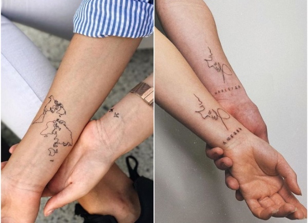 Tattoos für ein paar Liebhaber mit Bedeutung, Inschriften, Fotos mit Dekodierung