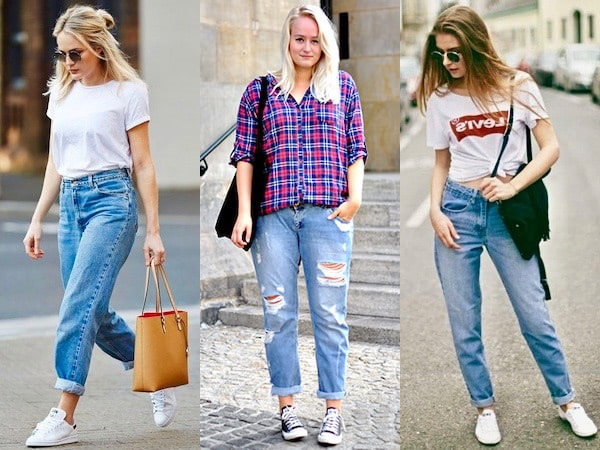 Jeans-pisang untuk wanita. Foto dengan pinggang tinggi dan sederhana, pakaian apa, tempat beli