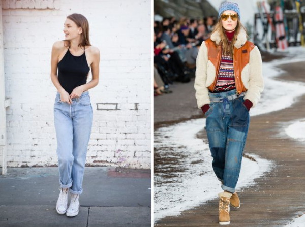 Jeans-plátanos para mujer. Fotos con cintura alta y media, qué ponerse, dónde comprar