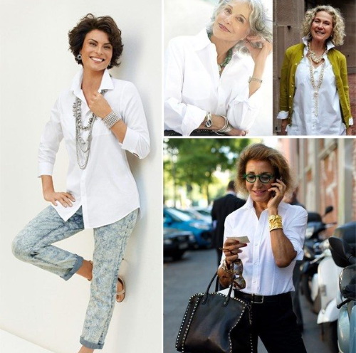 Blaus bergaya untuk wanita berumur 50-60 tahun yang elegan. Gambar