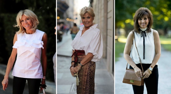 Stilingos palaidinės elegantiško 50–60 metų moterims. Nuotrauka