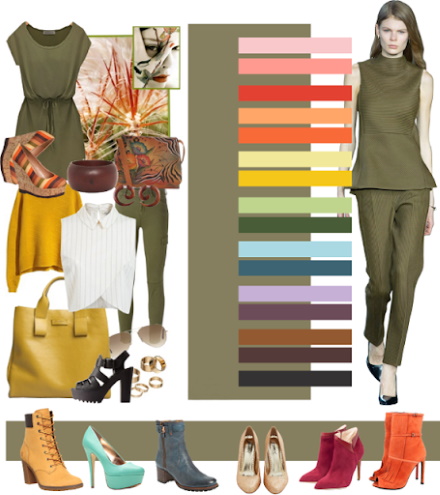 Caqui. Fotos con ropa de mujer, con qué color se combina, cómo usar