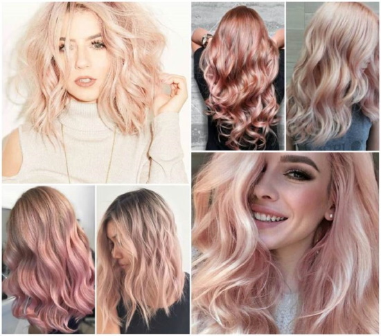 Plavuša s ružičastom bojom. Fotografija za kratku, dugu kosu, kako se naziva boja