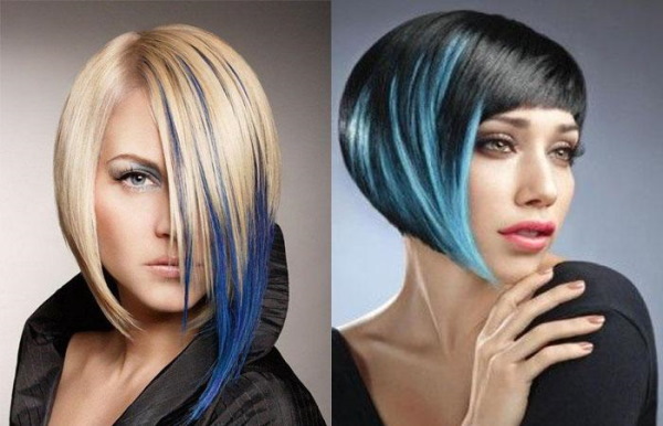 Fetele au părul albastru. Foto pătrată, păr scurt, lungime medie